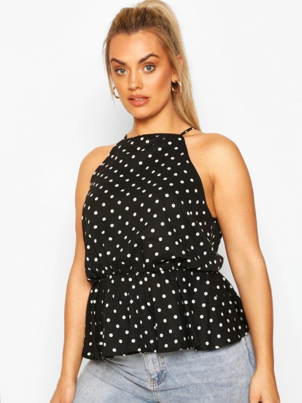 Boohoo Black and White Polka Dot Cami Top